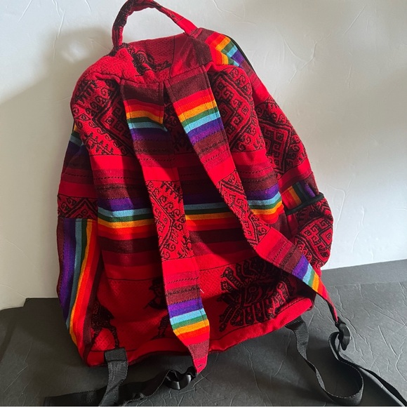 Backpack Machu Picchu Alpaca Lama Handwoven Red - Picture 4 of 12